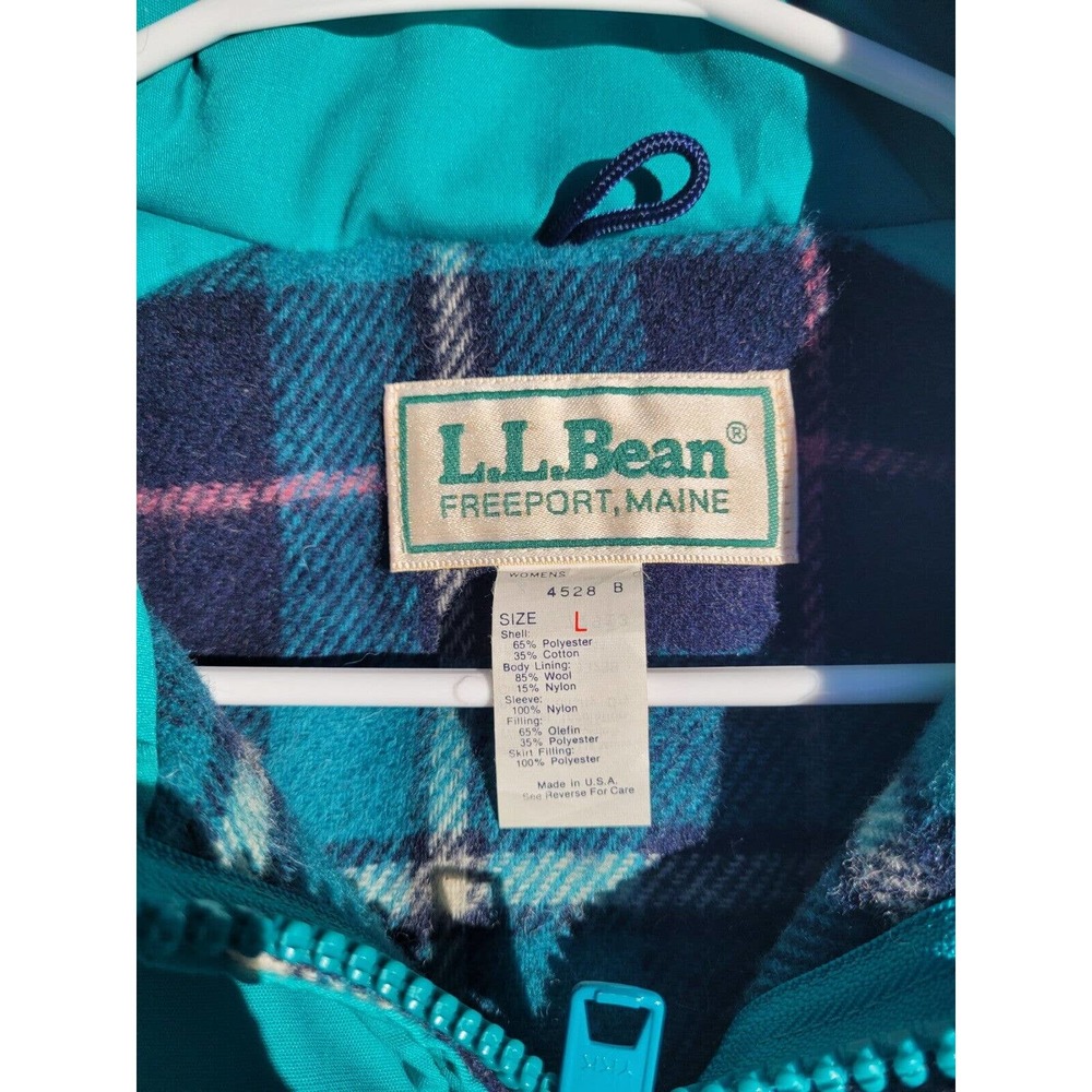 Vintage LL Bean Full Length Flannel Lined Insulated Womens Teal Jacket USA Large - Picture 6 of 14